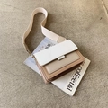 Modern white and khaki contrast rectangular flap crossbody bag with wide fabric strap - Khaki
