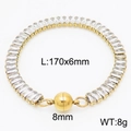 Golden tennis bracelet with rectangular white zircons and 8mm spherical magnetic clasp - Style B Gold (KB163486-Z)