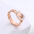 Elegant rose gold horseshoe ring with white crystal pavé and镂空 'H' pattern detail - US 6 / Rose Gold
