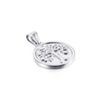 Silver tree of life pendant with heart shaped leaves on a circular metal base - Silver Round Heart Leaf Tree of Life (KP93853-Z)