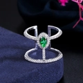 Minimalist open ring featuring a sparkling green marquise zircon and silver double-layered band - Green