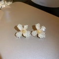 Macro shot of blue crystal flower earrings with gold finish and pearl accents - Yellow Transparent Flower Stud Earrings (17#)