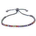 Colorful rainbow zircon bracelet with black metal base and adjustable sliding buckle clasp - Black Gold