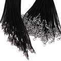 Bulk display of black wax cord necklace cords with silver lobster clasps and extension chains - 1.5mm Without Extension Chain / Black