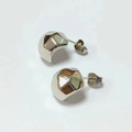 Modern irregular geometric stainless steel stud earrings with polished silver finish - Steel Irregular Geometric Cut