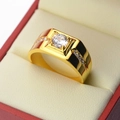 Luxurious gold-plated men's ring with large round zircon center and side accents - US 6 / Gold