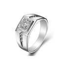 Silver alloy ring for men featuring a large square-cut main stone and side accents - US 6 / Silver