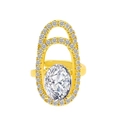 Luxury gold ring with large oval zircon and double halo of small sparkling diamonds - Double Oval Halo Ring (10141)