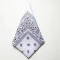 Detailed view of white paisley pattern bandana in soft polyester for hip-hop and sports - White
