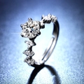 Silver six-prong moissanite ring with clover accents and adjustable open band - Y116 Clover Side Six-Prong