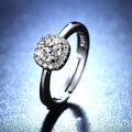 Adjustable S925 sterling silver ring with a sparkling halo set round moissanite stone - Y124 Halo Pave Open Ring