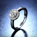 Luxury S925 sterling silver adjustable moissanite ring with halo setting on blue background - Y118 Classic Round Halo