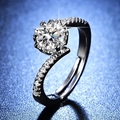 Silver six-prong solitaire ring with round moissanite and twisted pavé diamond band - Y046 Bypass Six-Prong Pave