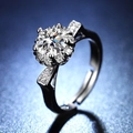 Macro detail of silver classic six-prong setting ring with brilliant moissanite stone - Y122 Fashion Open Solitaire