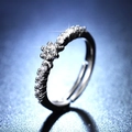 Classic six-claw silver ring with a round center stone and pave zircon on adjustable band - Y115 Six-Petal Flower Pave