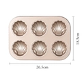 Champagne gold 6-cavity shell-shaped Madeleine baking tray with 26.5x18.5cm dimensions - 6-Cavity Round Madeleine - Gold