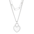 Double-layered silver titanium steel necklace featuring a heart locket pendant - Silver Double Layer Necklace-Silver Heart Lock Pendant (KN232639-Z)