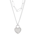 Silver-finish double-layer titanium steel necklace with heart-shaped lock pendant charm - Silver Double Layer Necklace-Silver Heart Lock (KN230932-Z)