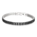 6mm silver stainless steel bracelet featuring rectangular black zircon stones for women - Steel-Black