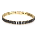 6mm 18K gold-plated stainless steel tennis bracelet with black baguette-cut zircons - Gold-Black