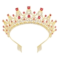 Close-up of golden crown with red rhinestones and side combs for secure hair styling - Gold with Red Rhinestones