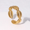 Bague ouverte réglable en acier inoxydable doré avec texture métallique ondulée de mer - Réglable / Doré