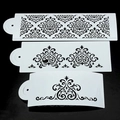 3er-Set weiße Tortenschablonen mit Damast-Blumenmustern zur Dekoration von Fondant-Kuchen - 3-teiliges Set