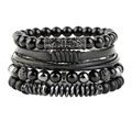 Close-up of multilayer leather bracelet with tiger eye stone and ornate metal beads - Black 4-Piece Set