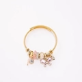 Gold wire cable bracelet featuring pink crystal butterfly and CZ charms for women - Pink