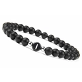 Matte black 6mm agate beaded bracelet featuring a white letter I charm and silver spacers - Letter I