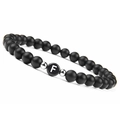 6mm matte black agate beaded bracelet featuring a silver letter F charm and spacer beads - Letter F