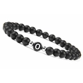 Black frosted 6mm agate bead bracelet featuring a silver-tone letter O charm detail - Letter O