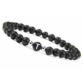 6mm matte black onyx beaded bracelet with silver accents and letter T charm - Letter T