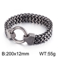 Men's vintage steel wheat chain bracelet with round clasp in matte silver finish - Antique Silver 20cm (KB134775-KFC)