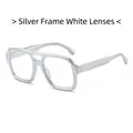Square aviator sunglasses with silver metal frame and clear lenses for a trendy look - Silver Frame Clear Lenses