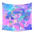 Bohemian rectangle wall tapestry featuring psychedelic mushroom art in blue and purple - Blue Purple Psychedelic Mushroom (MG100004)