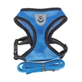 Blue mesh pet harness and leash set with paw print patch and secure metal buckle - Blue