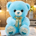 Cute blue teddy bear plush toy with I Love You ribbon and sparkling blue details - 35cm (Filled) / Blue