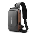 Borsa da petto business con porta USB e finiture in pelle marrone in tessuto grigio scuro - Grigio & Oro