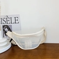 Clear PVC crossbody fanny pack in cream white trim with adjustable nylon strap - White