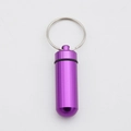 Purple aluminum alloy waterproof pill box keychain with secure rubber seal ring - Purple