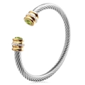 Twisted cable cuff bracelet in gold and silver tones with emerald green faceted stones - August (Olive Green)