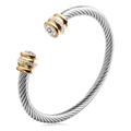 Gevlochten tweekleurige zilveren en gouden armband met heldere edelstenen - April (Heldere Zirkonia)