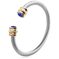 Silver twisted cable bracelet with gold-toned ends and blue gemstone insets - September (Sapphire/Dark Blue)