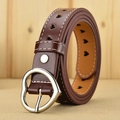 Dark brown leather belt with heart-shaped cutouts and a silver metal buckle for jeans - Burgundy