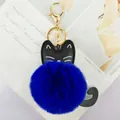 Portachiavi creativo a gatto in pelliccia sintetica blu reale con chiusura dorata - Blu Reale
