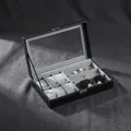 Uhrenbox aus schwarzem PU-Leder mit 6 Uhrenkissen und 3 Brillenfächern und Sichtfenster - 6+3 Slots Uhren & Brillenbox - Grau