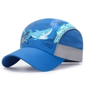 Blue quick-dry kids baseball cap with cartoon shark and breathable mesh panels - Adjustable (50-54cm) / Sky Blue