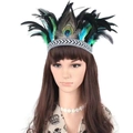 Bohemian Indian feather headpiece with peacock feathers and ethnic geometric headband - Black and White Pattern Cloth Edge Style