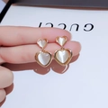 Elegant gold double heart drop earrings featuring white cat-eye stones for women - 32# Gold Cat Eye Heart Earrings